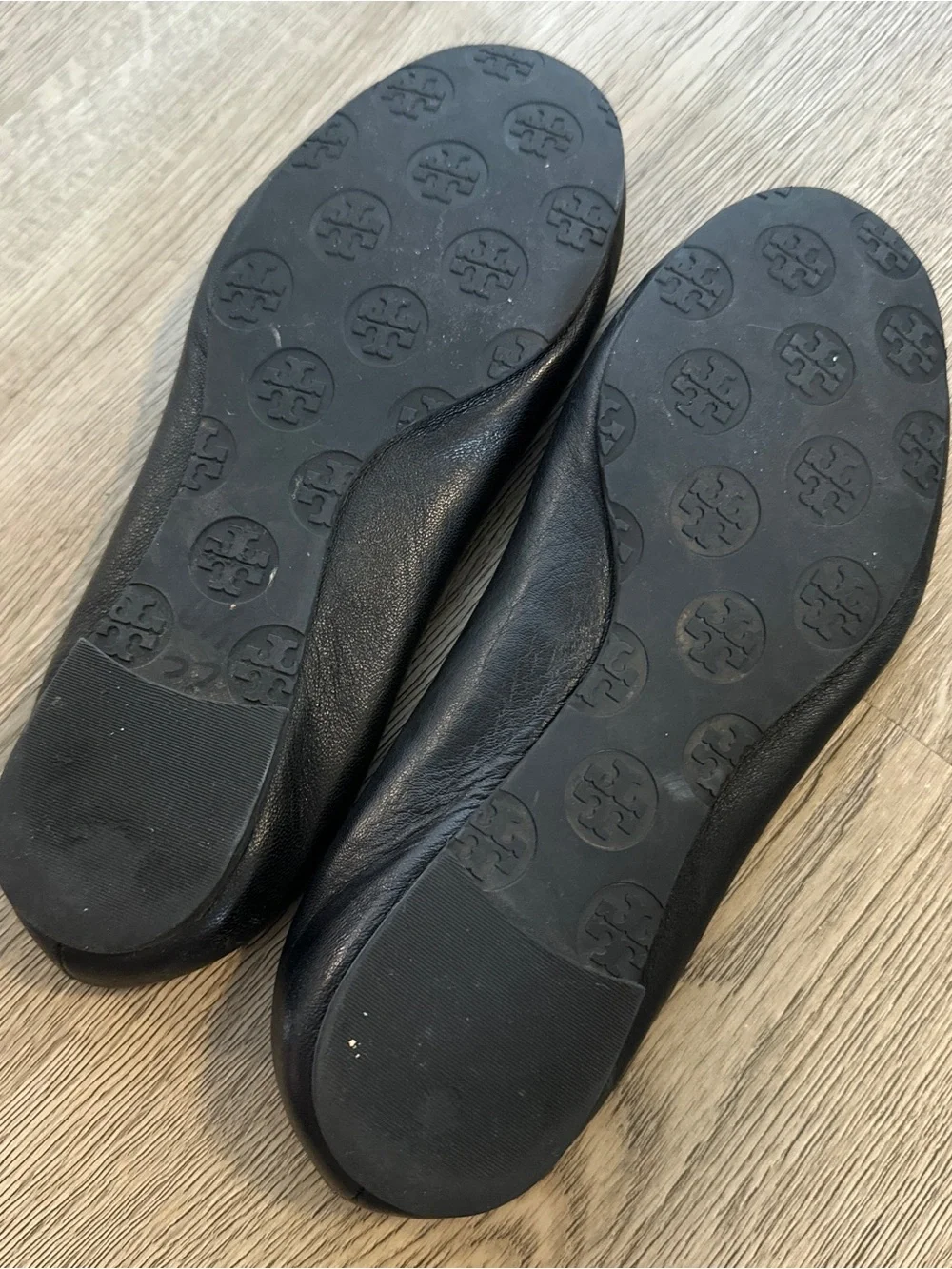 Tory Burch Black Leather Ballet Flats with Gold Medallion